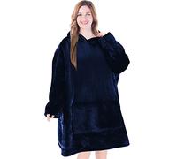 EHC Unisex Sherpa Oversized Microfiber Wearable Warm Hooded Sweatshirt Cuddly Blanket - Navy Blue