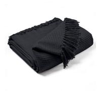 Ehc Waffle Cotton Woven King Size Sofa Throw 3 Seater Sofa/ Chair/ Double Bed, 225 X 250 Cm, Dark Grey