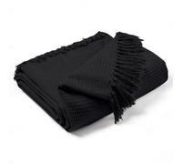 Ehc Waffle Cotton Woven King Size Sofa Throw 3 Seater Sofa/ Chair/ Double Bed, 228 X 254 Cm, Black