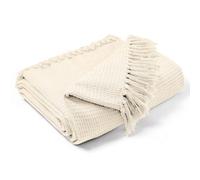 Ehc Waffle Cotton Woven King Size Sofa Throw 3 Seater Sofa/ Chair/ Double Bed, 228 X 254 Cm, Cream