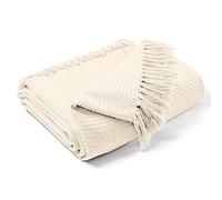 EHC Waffle Cotton Woven Large Sofa Throw 2 Seater Chair/Sofa/Bed 178 x 254 cm, Cream