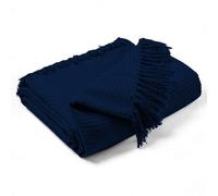 Ehc Waffle Cotton Woven Large Sofa Throw 2 Seater Chair/ Sofa/ Bed 178 X 254 Cm, Navy Blue