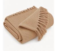 EHC Waffle Cotton Woven Large Sofa Throw 2 Seater Chair/Sofa/Bed 178 x 254cm, Tan