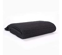 EHC Waffle Throws for Sofa Armchair Blanket Single Bed Cover, 127 X 152cm - Black