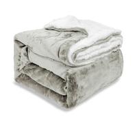 Ehc Warm & Soft Sherpa Flannel Fleece Microfiber Blanket, Double Bed, Light Grey - 150 Cm X 200 Cm