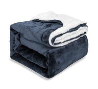 Ehc Warm & Soft Sherpa Flannel Fleece Microfiber Blanket, Double Bed, Navy Blue - 150 Cm X 200 Cm