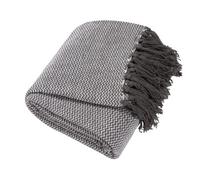 Ehc Wave Large Cotton Throw With Tassels Perfect Layer For Sofa, Bed, Armchair And Couch 150 X 200 Cm, Grey