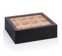 EHC Woodluv Tea Box, Tea Bag Organiser, Tea Box For Tea Bags, Tea Bag Holder, Tea Caddy, 12 Sections Tea Caddy, Black