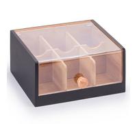 EHC Woodluv Tea Box, Tea Bag Organiser, Tea Box For Tea Bags, Tea Bag Holder, Tea Caddy, 6 Section Tea Caddy, Black