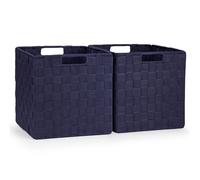 EHC Woven Polypropylene Collapsible Basket, Storage Cubes, Set of 2 Foldable Boxes For Cupboards, Shelves, Closet - Blue