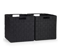EHC Woven Polypropylene Collapsible Basket, Storage Cubes, Set of 2 Foldable Boxes For Cupboards, Shelves, Closet - Black