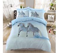EHD 3D Animals Pattern Modern Stylish Duvet Cover Sets Quilt Cover Sets Luxurious Bedding Sets By NZ (White Horses, Super King)
