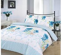 EHD Bethany Floral Pattern Luxurious Modern Style Duvet Cover Sets Quilt Cover Sets Reversible Bedding Sets NZ (Blue, Super King Size)