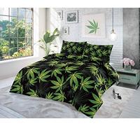 EHD Cannabis Leaf Pattern Luxurious Modern Style Duvet Cover Sets Reversible Bedding Sets NZ (Black/Green, Super King Duvet Set)