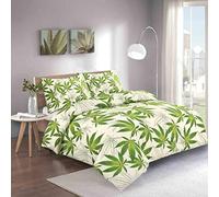 EHD Cannabis Leaf Pattern Luxurious Modern Style Duvet Cover Sets Reversible Bedding Sets NZ (Cream/Green, Single Duvet Set)