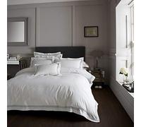 EHD Devore Embroidered Border Designer Style Luxury Duvet Cover Sets Hotel Quality Reversible Bedding Sets (White With Charcoal Border, Double)