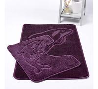EHD Dolphin Design 2 Piece Bath Mat and Pedestal Mat Sets Non Slip Water Absorbent Bathroom Rugs (Aubergine)