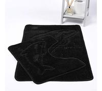 EHD Dolphin Design 2 Piece Bath Mat and Pedestal Mat Sets Non Slip Water Absorbent Bathroom Rugs (Black)