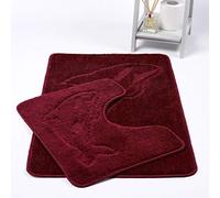 EHD Dolphin Design 2 Piece Bath Mat and Pedestal Mat Sets Non Slip Water Absorbent Bathroom Rugs (Burgundy)