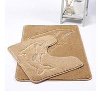 EHD Dolphin Design 2 Piece Bath Mat and Pedestal Mat Sets Non Slip Water Absorbent Bathroom Rugs (Camel)
