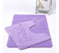 EHD Dolphin Design 2 Piece Bath Mat and Pedestal Mat Sets Non Slip Water Absorbent Bathroom Rugs (Lilac)