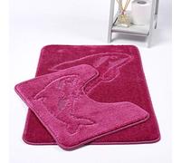 EHD Dolphin Design 2 Piece Bath Mat and Pedestal Mat Sets Non Slip Water Absorbent Bathroom Rugs (Raspberry)