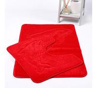 EHD Dolphin Design 2 Piece Bath Mat and Pedestal Mat Sets Non Slip Water Absorbent Bathroom Rugs (Red)
