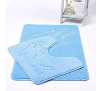 EHD Dolphin Design 2 Piece Bath Mat and Pedestal Mat Sets Non Slip Water Absorbent Bathroom Rugs (Sky Blue)