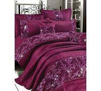 EHD Gigi Embroidered Diamante Style Luxurious Matching Bed Spread With Two Pillowshams (Plum, Bed Spread With 2 Pillowshams)