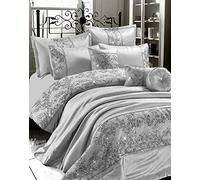 EHD Gigi Embroidered Diamante Style Luxurious Matching Bed Spread With Two Pillowshams (Silver, Bed Spread With 2 Pillowshams)