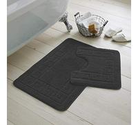 EHD Greek Design 2 Piece Bath Mat and Pedestal Mat Sets Non Slip Water Absorbent Regular Size Bathroom Rugs (Charcoal)