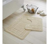 EHD Greek Design 2 Piece Bath Mat and Pedestal Mat Sets Non Slip Water Absorbent Regular Size Bathroom Rugs (Cream)