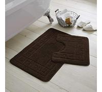 EHD Greek Design 2 Piece Bath Mat and Pedestal Mat Sets Non Slip Water Absorbent Regular Size Bathroom Rugs (Chocolate)
