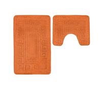 EHD Greek Design 2 Piece Bath Mat and Pedestal Mat Sets Non Slip Water Absorbent Regular Size Bathroom Rugs (Terracotta)