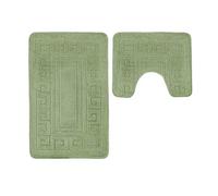 EHD Greek Design 2 Piece Bath Mat and Pedestal Mat Sets Non Slip Water Absorbent Regular Size Bathroom Rugs (Green)