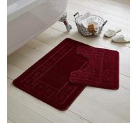 EHD Greek Design 2 Piece Bath Mat and Pedestal Mat Sets Non Slip Water Absorbent Regular Size Bathroom Rugs (Burgundy)