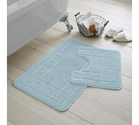 EHD Greek Design 2 Piece Bath Mat and Pedestal Mat Sets Non Slip Water Absorbent Regular Size Bathroom Rugs (Aqua)