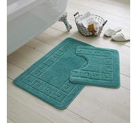 EHD Greek Design 2 Piece Bath Mat and Pedestal Mat Sets Non Slip Water Absorbent Regular Size Bathroom Rugs (Teal)