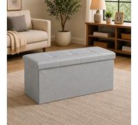 EHD Harper Leather Storage Box Large 76 x 38 x 38 cm, Padded Ottoman Seat with Spacious Hidden Compartment, Foldable Home Organiser Bench for Blankets, Toys, Bedding & Everyday Essentials