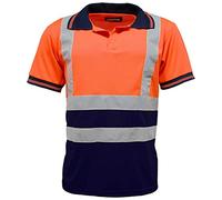 EHD Hi Visibility Polo Two Tone Colour T Shirts Safety Security Hi Viz Breathable Lightweight Short Sleeves Work Polo Tops (Medium, Orange/Navy)
