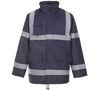 EHD Hi Viz Parka Jackets Security Work Waterproof Storm Padded Hi Visbility Men's Long Coats (Navy, 3X-Large)