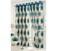 EHD Isla Poppy and Seren Floral Pattern Luxury Curtain Pairs Fully Lined Eyelet Top Curtains With Matching Tie Backs (Isla Poppy Teal, 46" x 90")