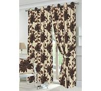 EHD Isla Poppy and Seren Floral Pattern Luxury Curtain Pairs Fully Lined Eyelet Top Curtains With Matching Tie Backs (Seren Chocolate, 66" x 54")