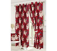 EHD Isla Poppy and Seren Floral Pattern Luxury Curtain Pairs Fully Lined Eyelet Top Curtains With Matching Tie Backs (Seren Red, 90" x 72")
