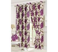 EHD Isla Poppy and Seren Floral Pattern Luxury Curtain Pairs Fully Lined Eyelet Top Curtains With Matching Tie Backs (Seren Purple, 46" x 90")