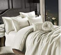 EHD Leona Ribbed Style Diamante Luxurious Duvet Cover Sets Quilt Cover Sets Bedding Sets (Cream, King Duvet Set)