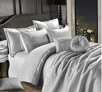 EHD Leona Ribbed Style Diamante Luxurious Duvet Cover Sets Quilt Cover Sets Bedding Sets (Silver, King Duvet Set)
