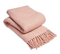 EHD Lisbon 100% Cotton Luxurious Throws Super Soft Warm Cosy Sofa and Bed Woven Blankets (Blush Pink, Double (178 x 254cms))