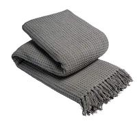 EHD Lisbon 100% Cotton Luxurious Throws Super Soft Warm Cosy Sofa and Bed Woven Blankets (Grey, King (228 x 254cms))