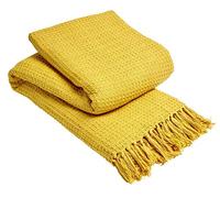EHD Lisbon 100% Cotton Luxurious Throws Super Soft Warm Cosy Sofa and Bed Woven Blankets (Ochre, Single (127 x 152cms))